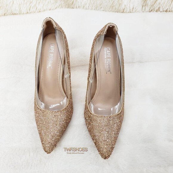 Size 7.5 Rose Gold Rhinestone High Heel Illusion Pumps NEW - Picture 9 of 16